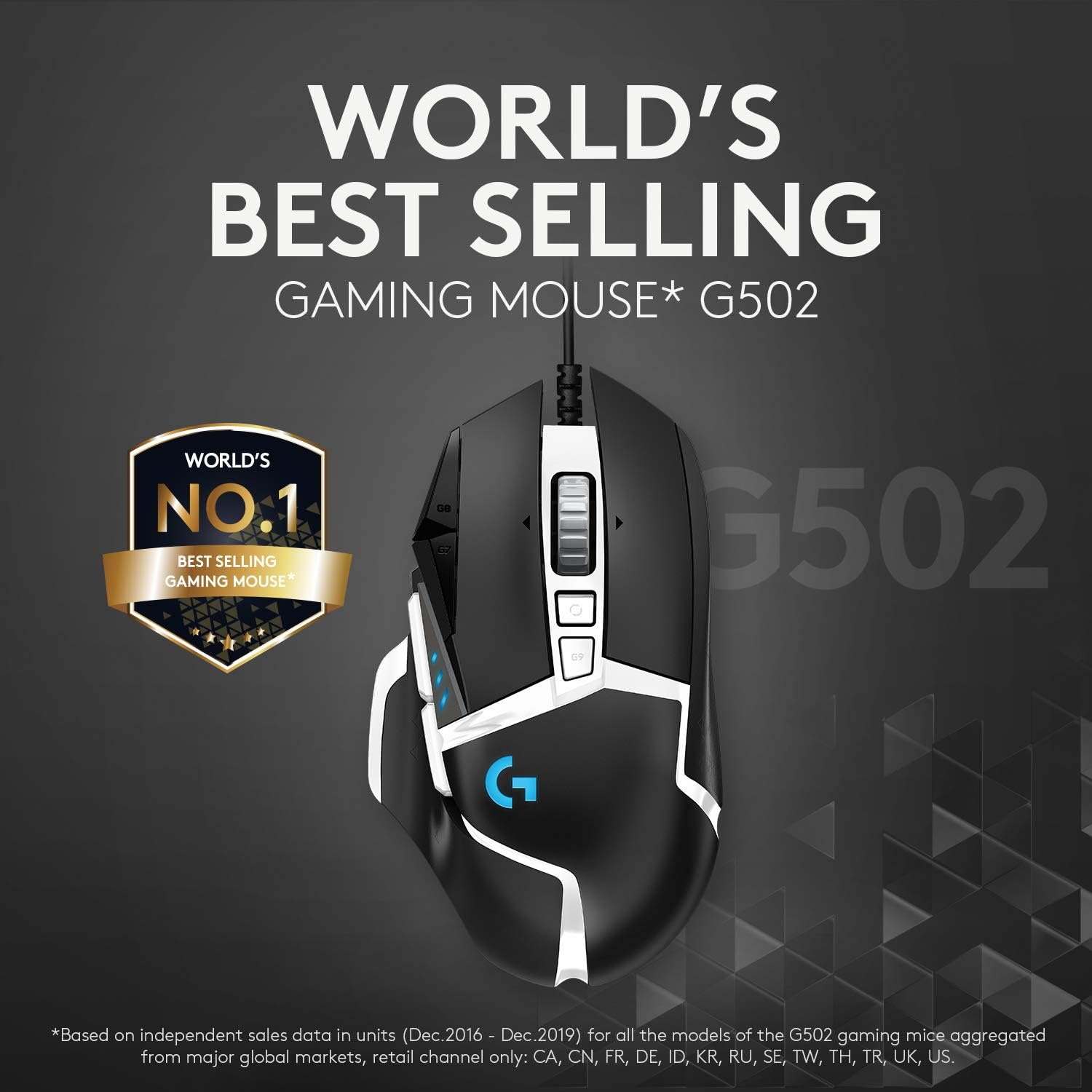 Logitech G502 HERO Special Edition High-Performance Wired Gaming Mouse, 25K HERO Sensor, 25600 DPI, RGB, Adjustable Weight, 11 Programmable Buttons, PC/Mac - Black and White 3
