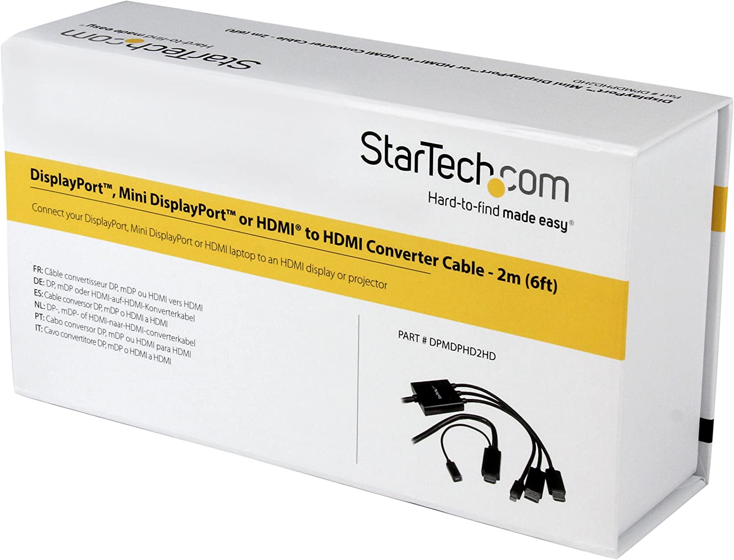StarTech 2m 6 ft HDMI, DisplayPort or Mini DisplayPort to HDMI Converter Cable - HDMI, DP or Mini DP to HDMI Adapter Cable (DPMDPHD2HD), black 