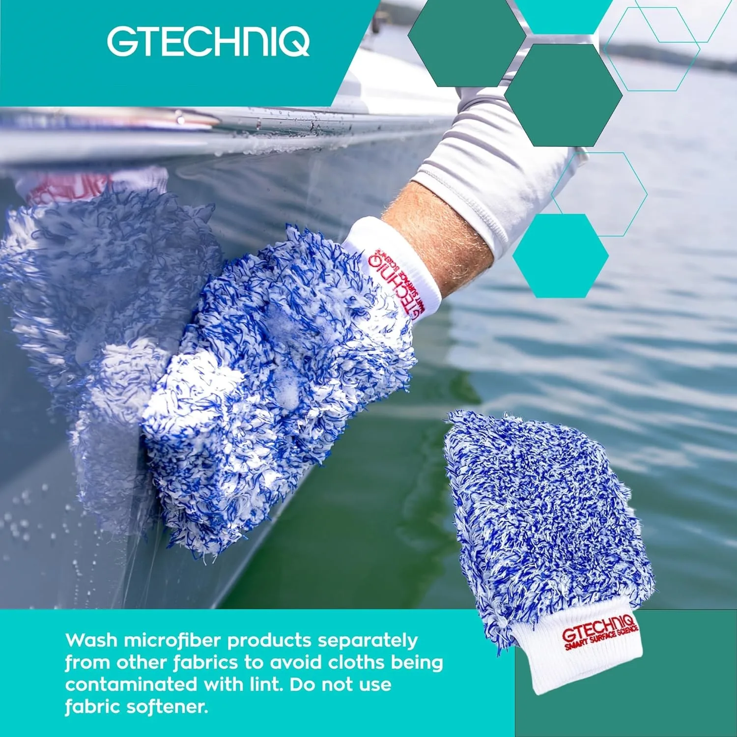 Gtechniq Microfibre Wash Mitt Marine surface care, Blue, One Size UK 3