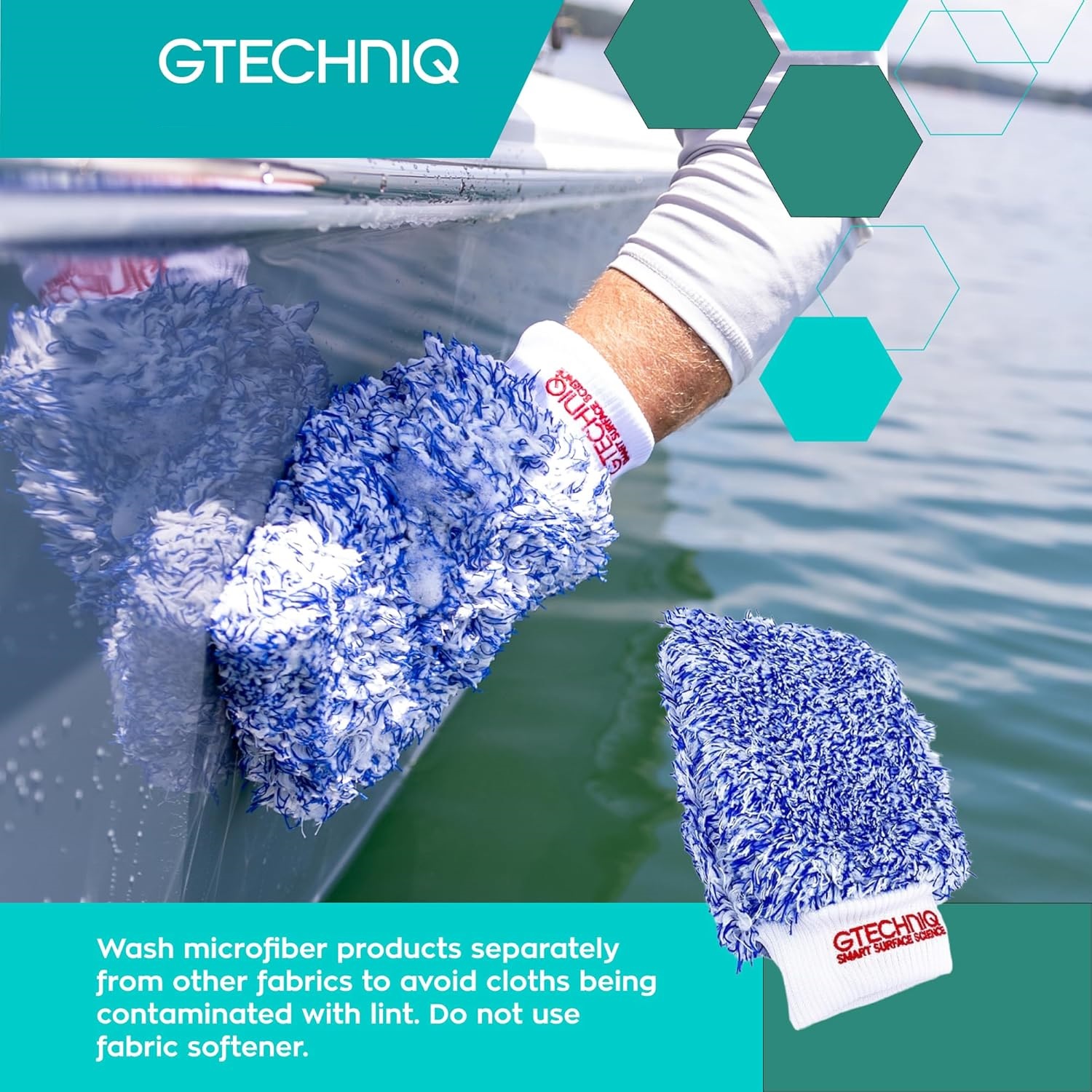 Gtechniq Microfibre Wash Mitt Marine surface care, Blue, One Size UK 3