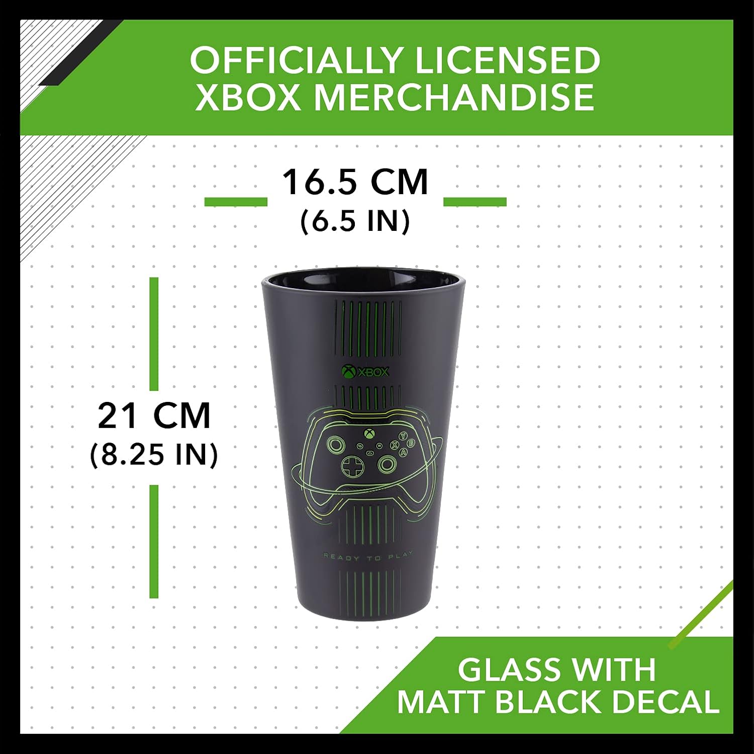 Paladone Xbox Drinking Glass - Officially Licensed Matte Black and Green Tumbler for Cold Drinks, Featuring Original Xbox Controller Design 4