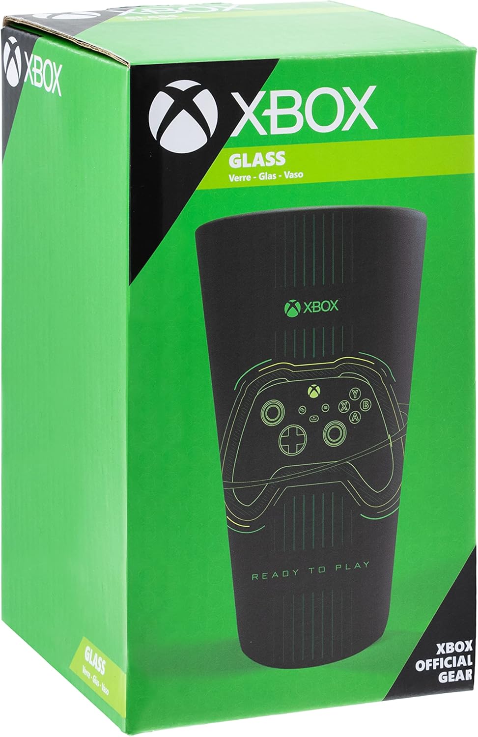 Paladone Xbox Drinking Glass - Officially Licensed Matte Black and Green Tumbler for Cold Drinks, Featuring Original Xbox Controller Design 2