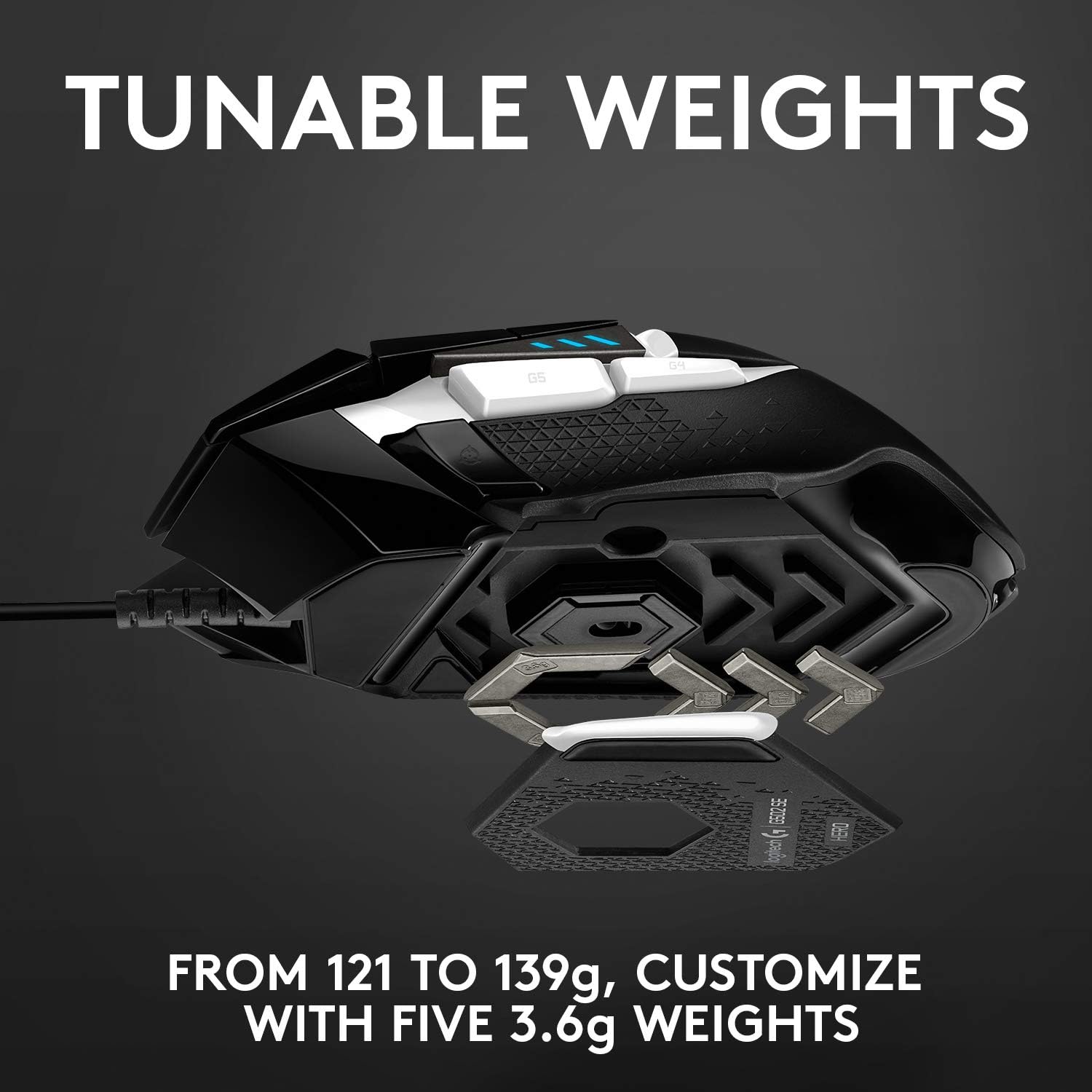 Logitech G502 HERO Special Edition High-Performance Wired Gaming Mouse, 25K HERO Sensor, 25600 DPI, RGB, Adjustable Weight, 11 Programmable Buttons, PC/Mac - Black and White 5