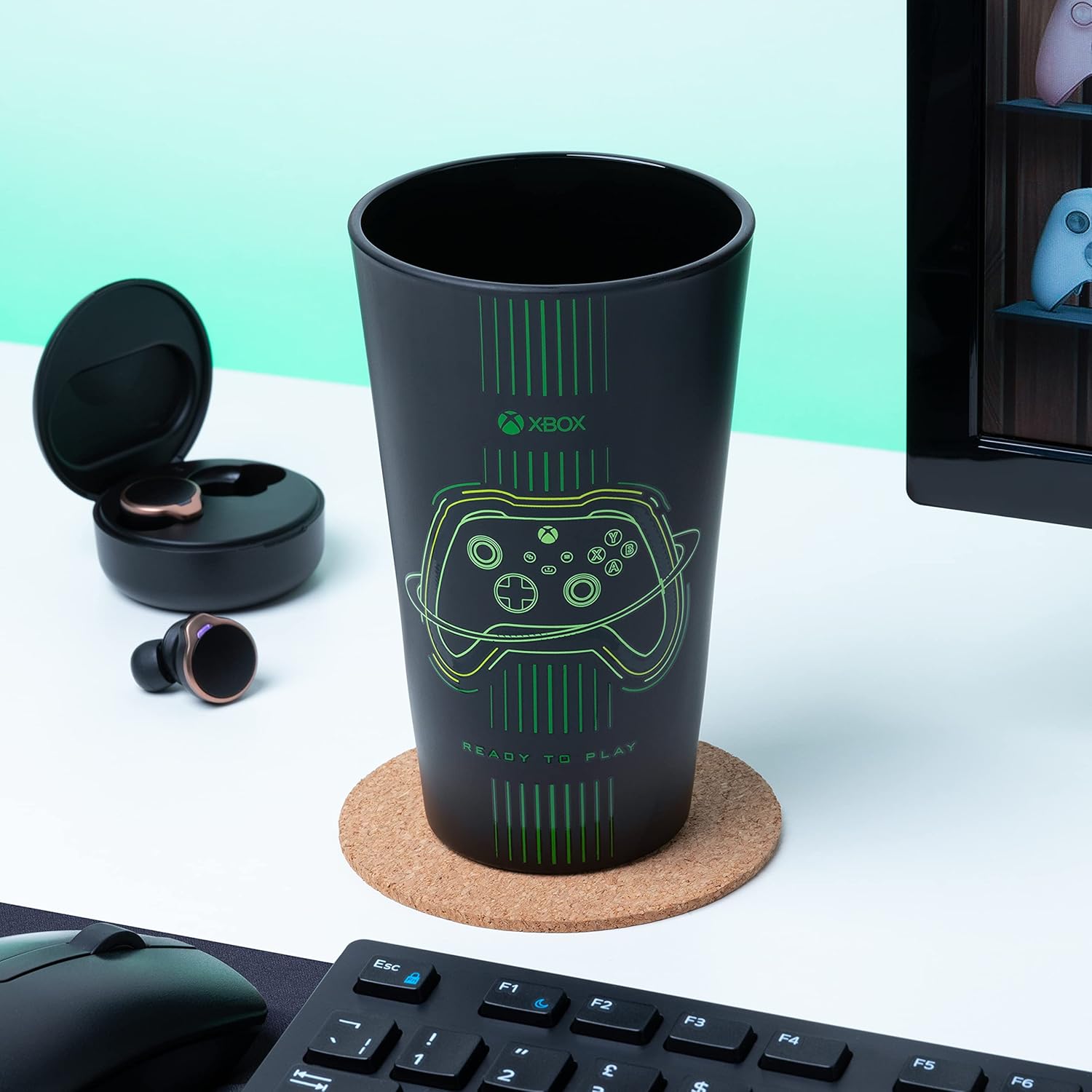 Paladone Xbox Drinking Glass - Officially Licensed Matte Black and Green Tumbler for Cold Drinks, Featuring Original Xbox Controller Design 6